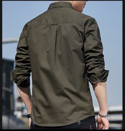100% Cotton New Cargo Shirt for Men Long Sleeve 2 Pocket Shirts Outdoor Casual Blouses High Quality Clothing Overshirt