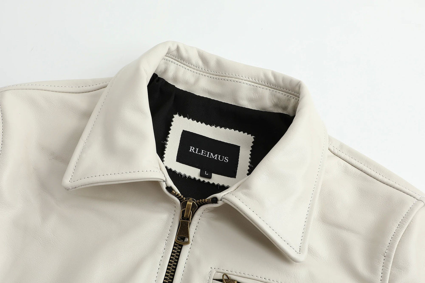 Men's Genuine Leather Jacket White Lapel Calfskin Jacket Natural Cowhide Men's Coat Slim Fit Top Layer Cowhide Biker Jacket
