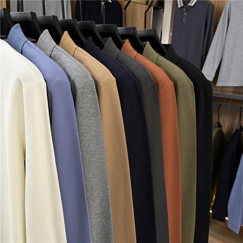 100Cotton High-Quality Men's Polo Shirt Placket Embroid Breathable Long Sleeve Autumn Lapel T-Shirt Business Casual Menswear