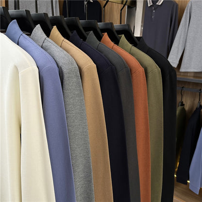 100Cotton High-Quality Men's Polo Shirt Placket Embroid Breathable Long Sleeve Autumn Lapel T-Shirt Business Casual Menswear