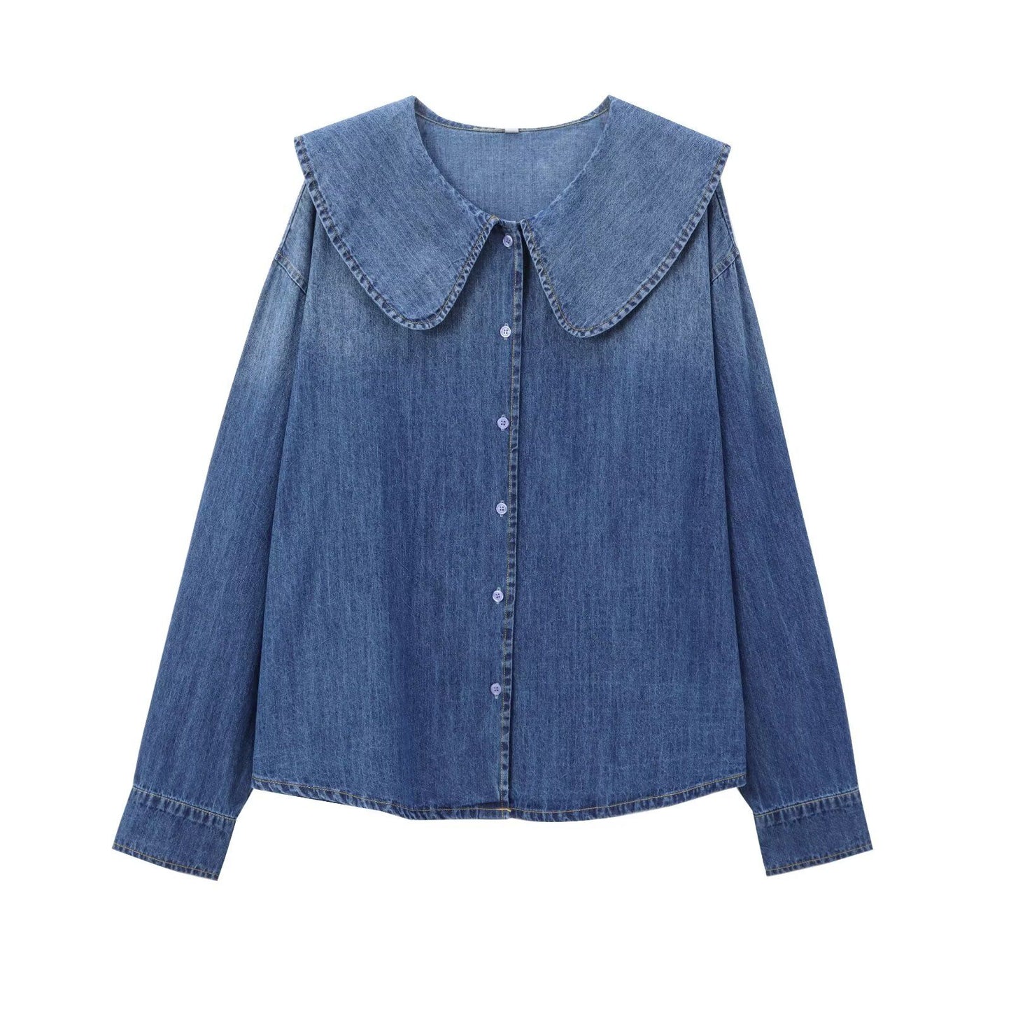 DiYiG  WOMAN 2024 Autumn and Winter New Fashion Lazy Style Denim Shirt Chic Doll Collar Button Versatile Top Blouses Mujer