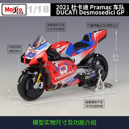 Maisto 1:18 2021 GP Racing Ducati Pramac Racing Veículos Die Cast Colecionáveis Modelo de Moto Brinquedos