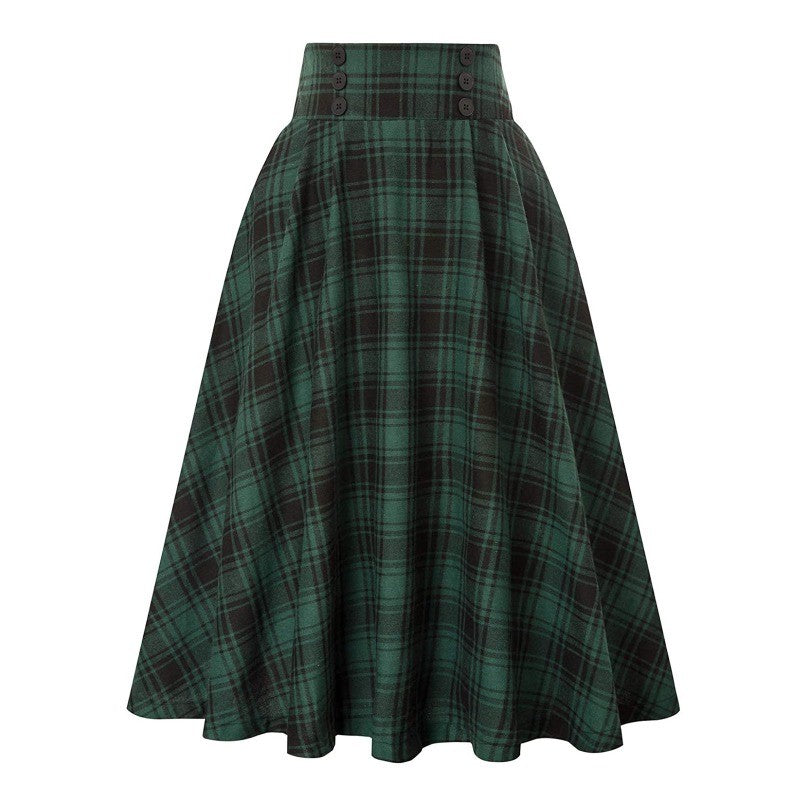 High Waisted Plaid Large Swing Skirt, Fashionable Women's Plaid Elastic Waisted A-line Skirt