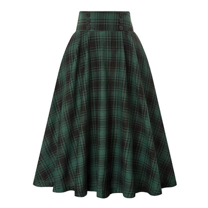 High Waisted Plaid Large Swing Skirt, Fashionable Women's Plaid Elastic Waisted A-line Skirt