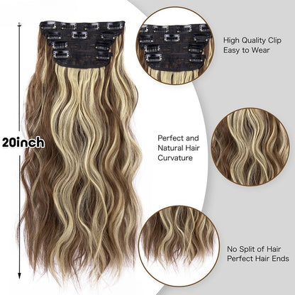 Kit 4 Peças Aplique Tic Tac Cabelo Sintético 20 Polegadas Cacheado Longo Grosso Para Mulheres Cabeça Inteira extensões de cabelo sintéticas