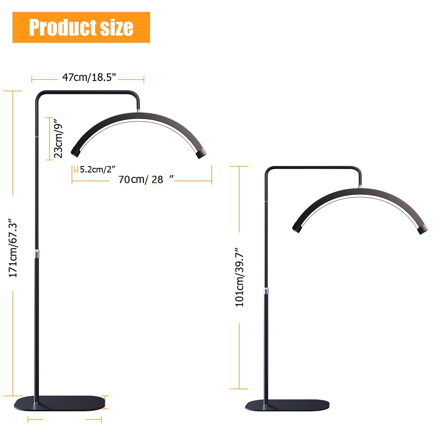 Fosoto 28inch 45w Half-Moon Lamp LED Video Ring Light with Remote Control & Tray Eyelash Extension Salon Professional Lighting