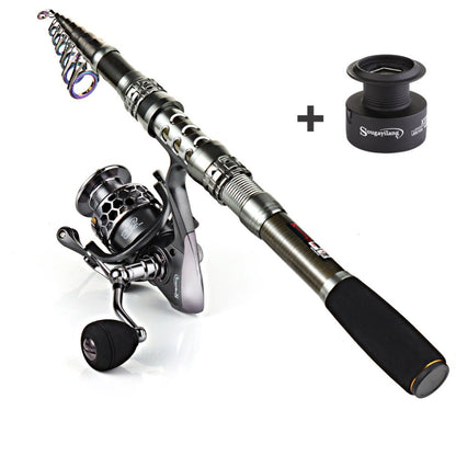 Sougayilang 1.8-3.3m Carbon Fiber Spinning Fishing Rod and 13+1BB Fishing Reel Combo Telescopic Fishing Pole Spinning Reel Kit