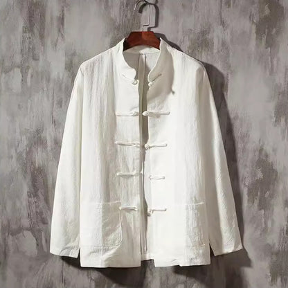 Casual Men's Chinese Style Linen Shirts Stand Collar Traditional Kung Fu Tai Chi Shirt Coat Tang Suit Uniform Jacket Men Clothes
