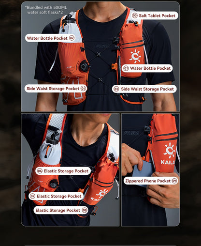 KAILAS FUGA AIR 8L Unisex Travel Marathon Trail Running Hiking Cycling Backpacks  with Dual Soft Water Bottles KA2554005