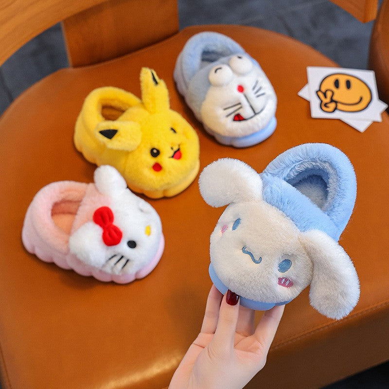 2025 New Winter Warm Cute Cartoon Indoor Mule Soft Non-slip Fluffy Slippers For Kids Teen Boys Girls Children Home Cotton Shoes