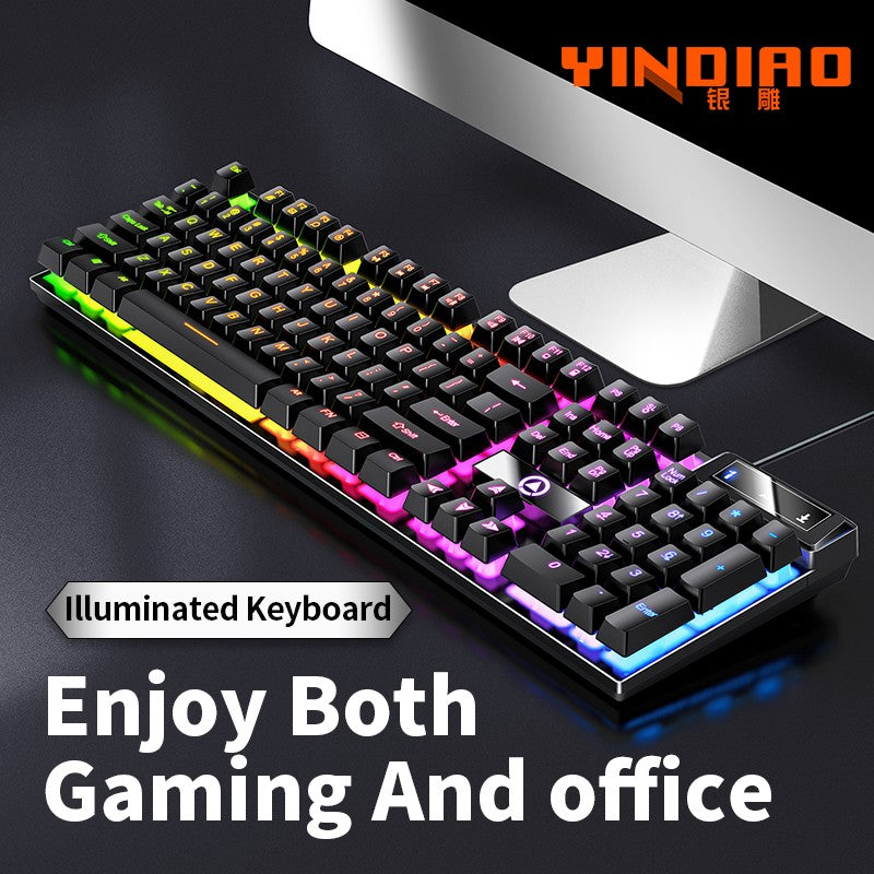 Teclado YINDIAO Gamer com Fio para Laptop Desktops PC Acessórios de Escritório Teclados Gamer de Perfil Baixo com Teclado Numérico