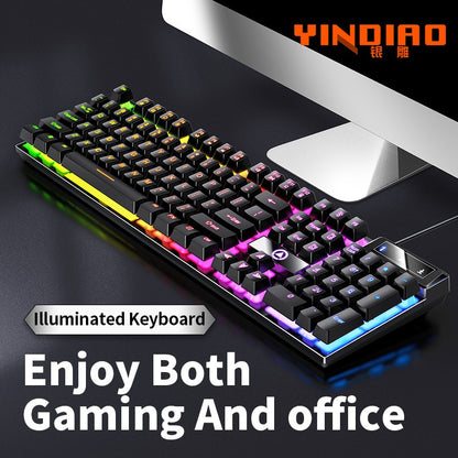 Teclado YINDIAO Gamer com Fio para Laptop Desktops PC Acessórios de Escritório Teclados Gamer de Perfil Baixo com Teclado Numérico