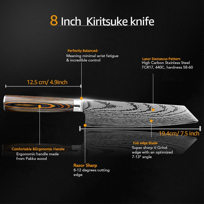 Conjunto de Facas de Cozinha 1-7PÇS Faca de Chef Japonesa Santoku 7CR17 Aço Inoxidável 440C Faca de Imitação de Damasco Cutelo de Carne Fatiador
