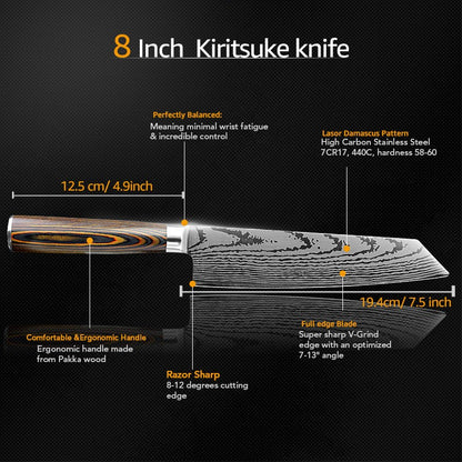 Conjunto de Facas de Cozinha 1-7PÇS Faca de Chef Japonesa Santoku 7CR17 Aço Inoxidável 440C Faca de Imitação de Damasco Cutelo de Carne Fatiador