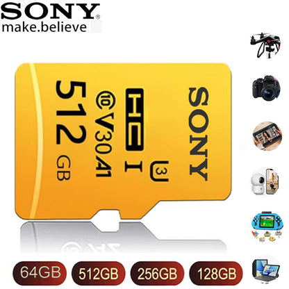 Sony Micro TF SD Card 64GB 128GB 256GB 512GB SD Memory Card Class 10 High-Speed V30 TF Flash Card For Xiaomi Phone Camera PC