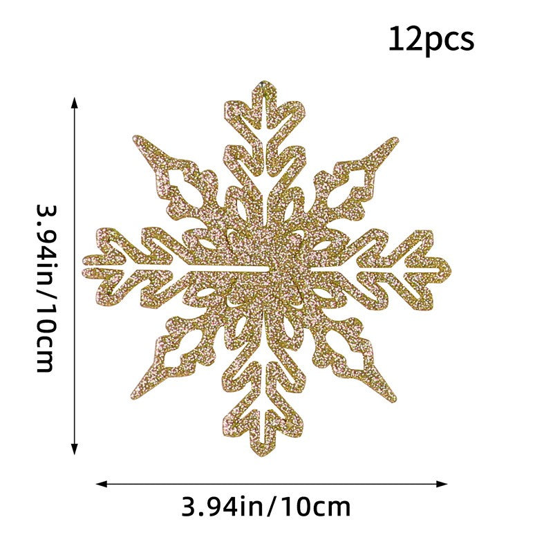 12PCS Pink Glitter Plastic Snowflake Decorations 10cm Christmas Tree Hollow Snowflake Pendants New Year Party Festival Supplies