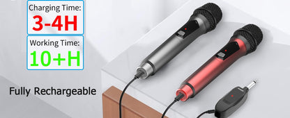 Microfone Sem Fio Aveek para Alto-falante e Máquina de Karaokê, Microfone de Karaokê Recarregável de 2.4GHz (Funciona por 10h), para Festas, 2 Pacotes