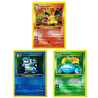 Cartas Colecionáveis Pokémon 1996 1ª Edição Flash Cards Charizard Blastoise Jogo DIY PTCG Jogo Anime Cartas Feitas à Mão Brinquedos de Presente