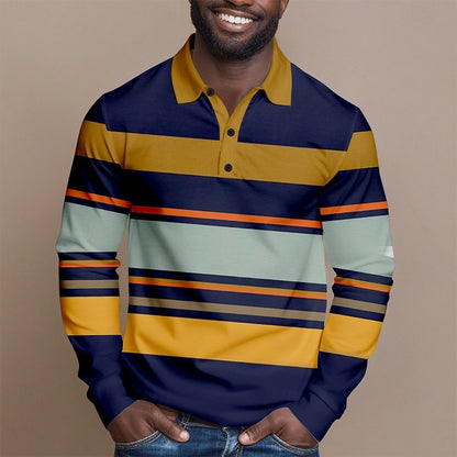 Autumn Fashion Men's Stripes Long Sleeve Polo Shirt Breathable Business Casual Top Slim Fit Quick Dry Multi Colors Men Clothing