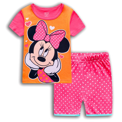 Summer Kids Pyjamas Children Sleepwear Baby Set Elsa Girls Minnie Short sleeved Pijamas Cotton Nightwear Clothes Pajamas Sets