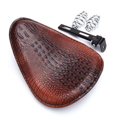 Banco Solo de Couro com Estampa de Jacaré Retrô para Motocicleta Harley Chopper Bobber Honda Yamaha Xs650 Marrom/Preto