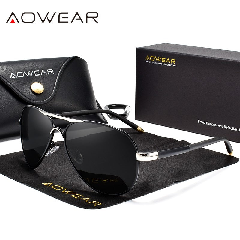 Óculos de Sol Masculino AOWEAR de Aviador Polarizado Espelhado Para Homem HD Dirigir Piloto Óculos de Sol lunettes de soleil homme