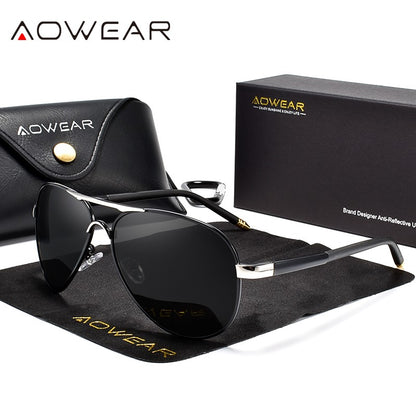 Óculos de Sol Masculino AOWEAR de Aviador Polarizado Espelhado Para Homem HD Dirigir Piloto Óculos de Sol lunettes de soleil homme