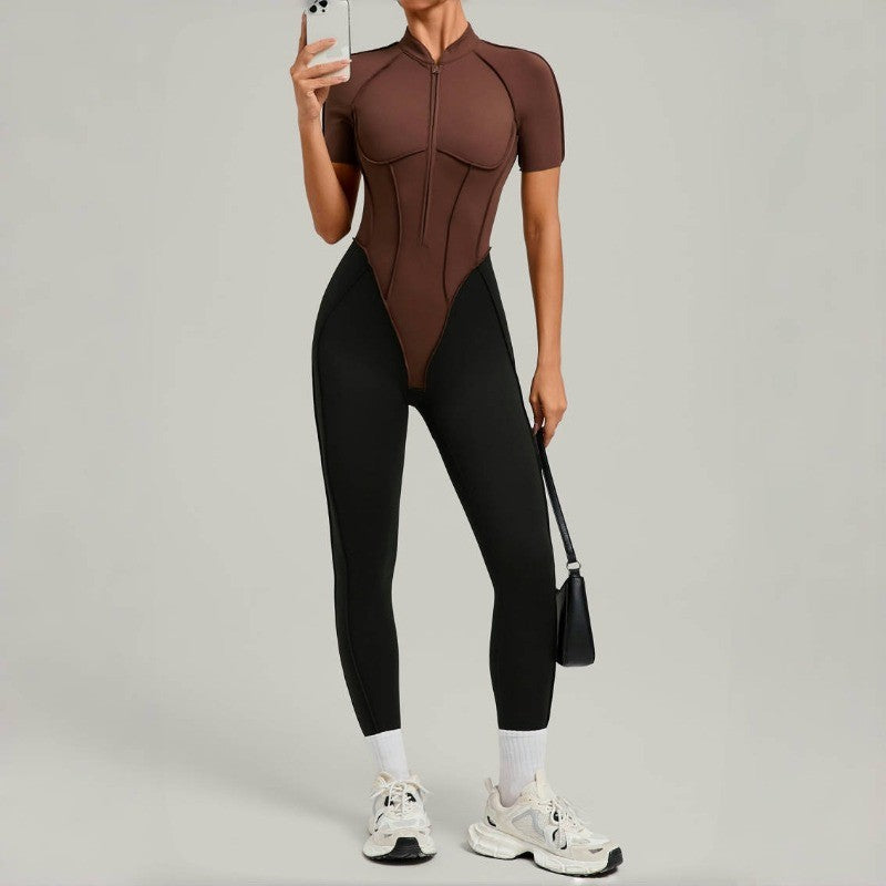 Women's New Yoga Jumpsuits with Contrasting Splicing Beauty Back Slim Fit One-piece Workout Gym Outdoor Sports Fitness Bodysuits