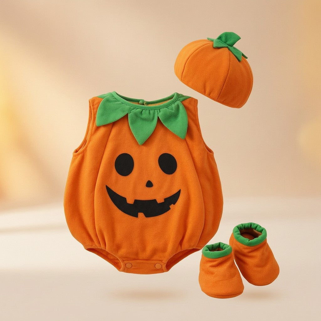 Pumpkin Costume Romper Cute Halloween Cosplay Party Stage Performance Dress Up With Candy Bag