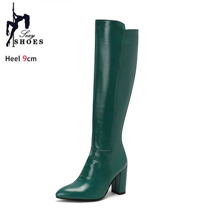 Fashion Women's Knee-High Boots 2024 Winter Warm Shoes Female Pointy Party Office High Heels Outdoors Long Boots Size 44 45 46