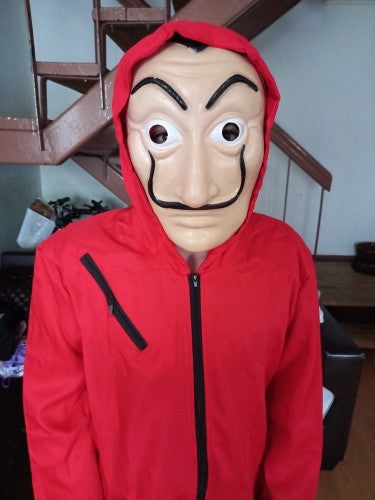 Red game Cosplay jumpsuit, party sportswear set, props, classic costumes, belts, full sets of masks Halloween party workwear