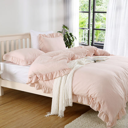 104"x90" Lotus Leaf Edge Bedding Duvet Cover Set Large Double Bed Bedroom Soft Washed Polyester 1 Duvet Cover + 2 Pillowcases
