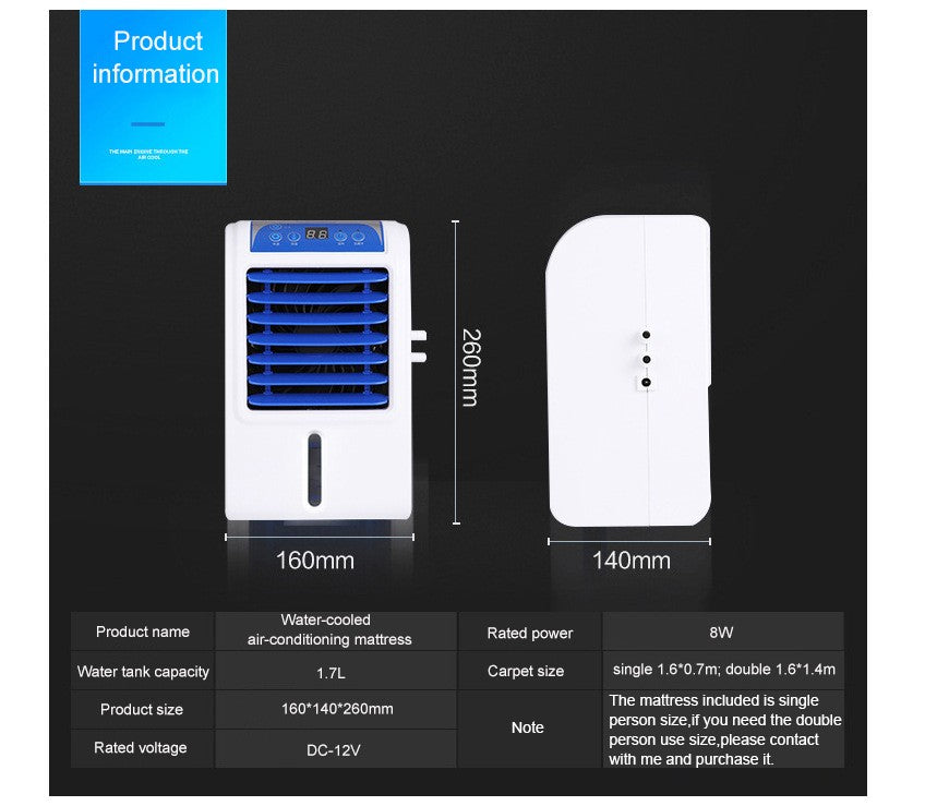 Almofada de resfriamento para cama de circulação de água 12V, almofada de resfriamento de gelo, almofada de resfriamento, colchão de refrigeração resfriado a água, ventilador de refrigeração, condicionador de ar