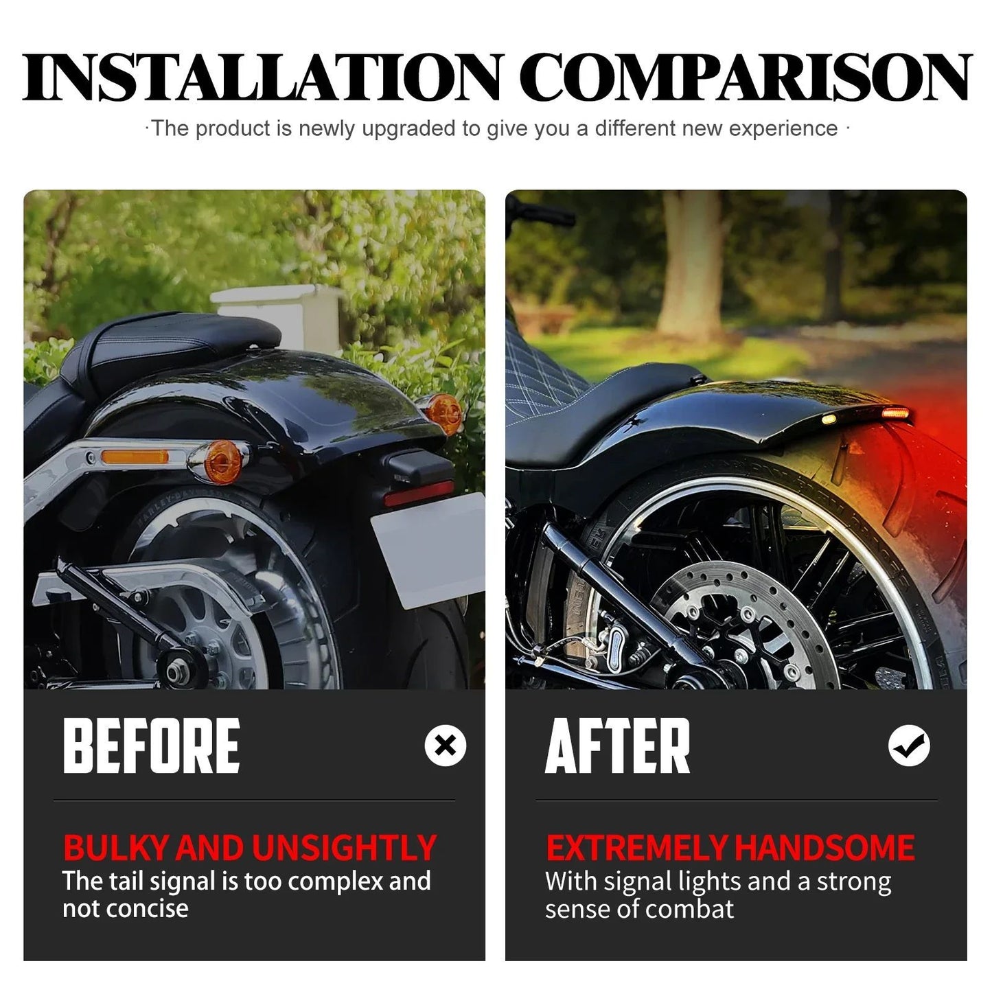 Motorcycle Rear Mudguard With LED Light Turn Signal Brake Lamp Iron Fender For Harley Softail Breakout FXBRS Rocker 2008-2017