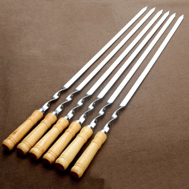 55cm Large Barbecue Skewer Reusable Stainless Steel BBQ Kebab Stick with Wooden Handle Outdoor Camping Picnic Tools Cooking Tool