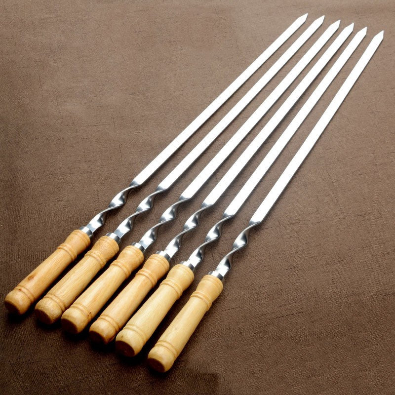 55cm Large Barbecue Skewer Reusable Stainless Steel BBQ Kebab Stick with Wooden Handle Outdoor Camping Picnic Tools Cooking Tool