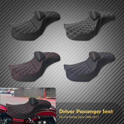Assento de motocicleta para motorista e passageiro com encosto, almofadas de couro, assento de piloto para Harley Dyna Low Rider Fat Bob FLD 06-2017
