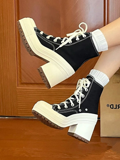 Women Platform Sneakers Canvas Shoes Personalized Luxry Heels Skateboard Lace Up Casual Fashion Outdoor Sneakers