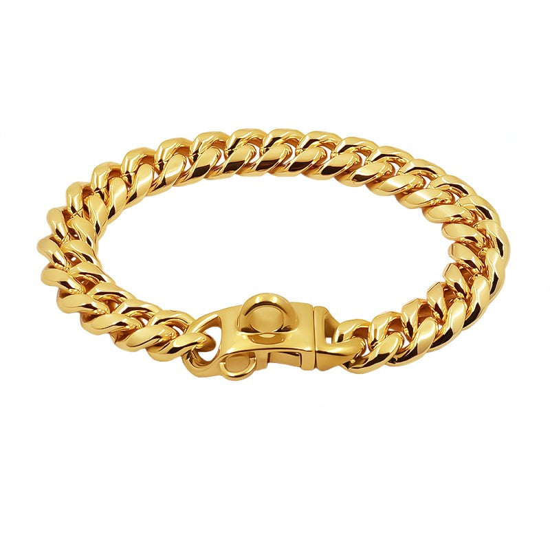 Coleira de Metal para Cães Aço Inoxidável Choker para Pets Corrente Cubana Dourada 14mm de Largura Guia para Cães Pequenos, Médios e Grandes Acessórios para Pets
