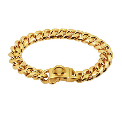 Coleira de Metal para Cães Aço Inoxidável Choker para Pets Corrente Cubana Dourada 14mm de Largura Guia para Cães Pequenos, Médios e Grandes Acessórios para Pets