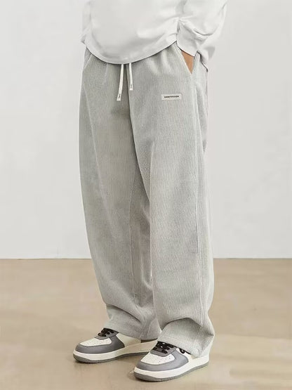 Mens Corduroy Casual Pants Fashion Loose Fit Baggy Pant Straight Sweatpants Elastic Waist Drawstring Outdoor Streetwear New 2025