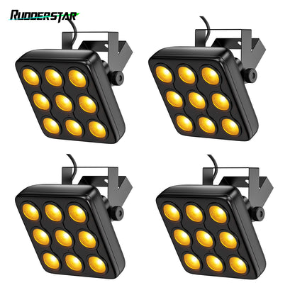 4PCS 9LEDs Par Lights RGBW Stage Lighting Effect Projector DMX512 Remote Control Square Strobe Light for Show Concert Party