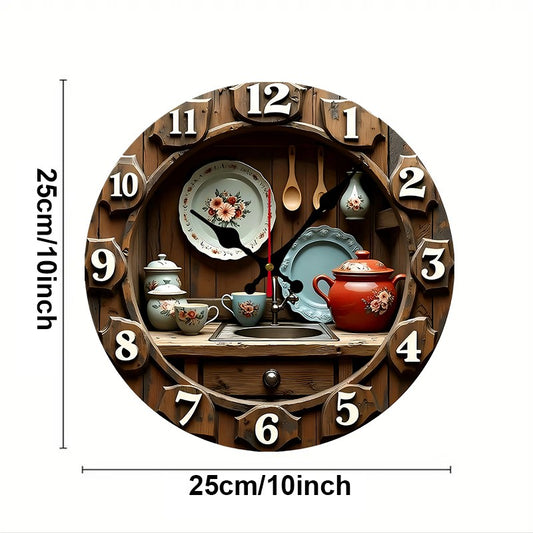 Vintage Kitchen Design Wooden Round Silent Hanging Wall Clock,Suitable For Living Room,Office,Study Room,Bedroom,Home Decoration
