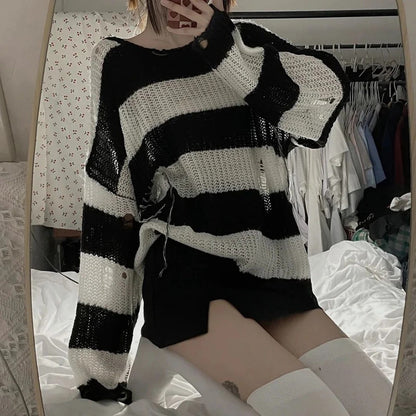 Anime NANA Okazaki Shinichi Cosplay Costume Unisex Stripe Knitted Sweater Autumn Ripped Irregular Sweaters Top Party Clothes