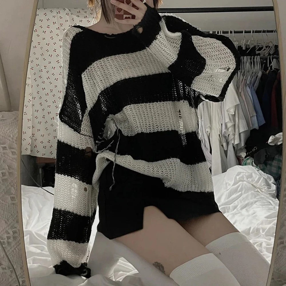 Anime NANA Okazaki Shinichi Cosplay Costume Unisex Stripe Knitted Sweater Autumn Ripped Irregular Sweaters Top Party Clothes