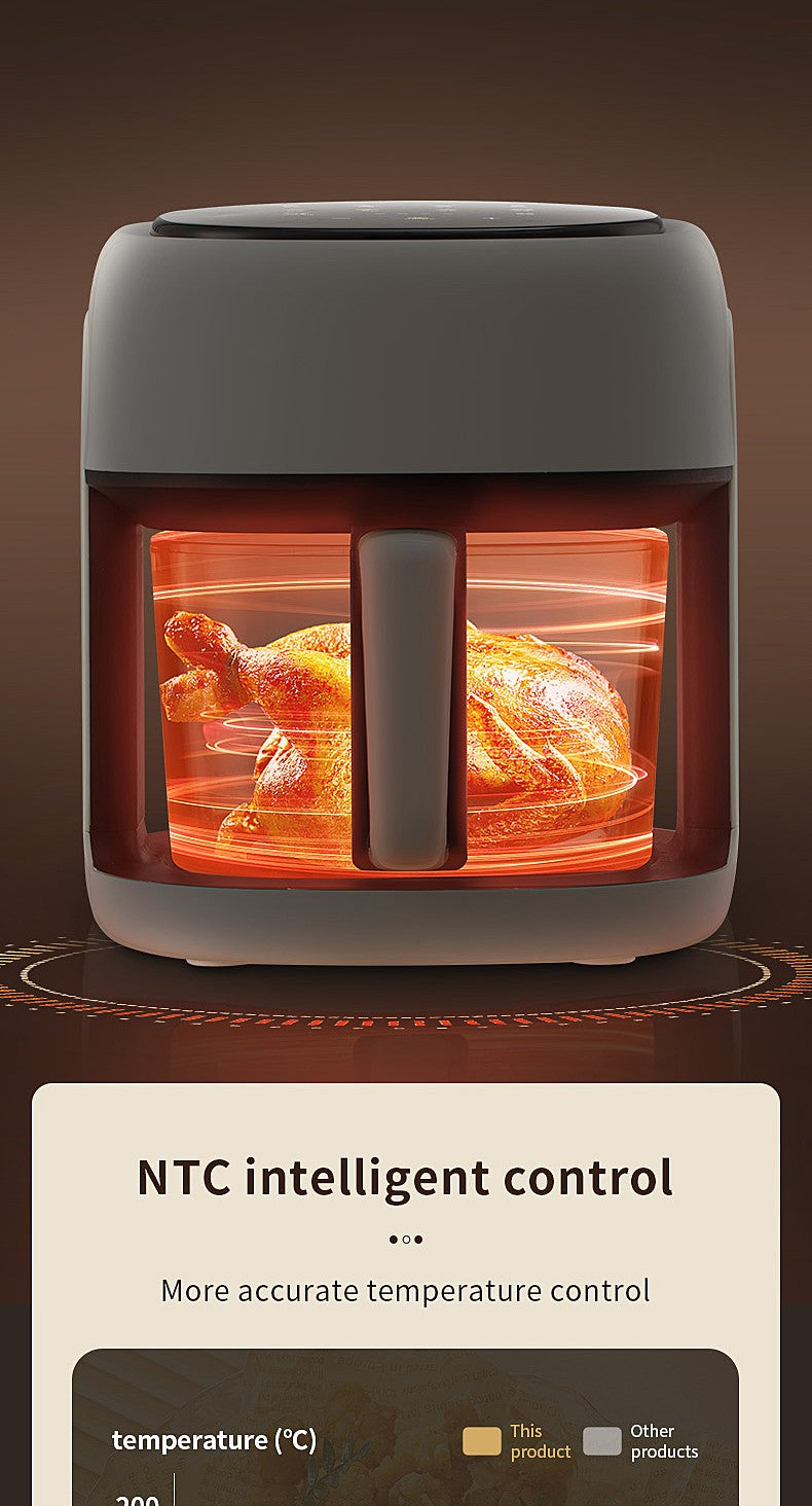Fritadeira Elétrica Inteligente, Forno de Convecção de Grande Capacidade, Fritadeira Sem Óleo, Cozinha, Assado 360°, Janela Visível, Eletrodoméstico