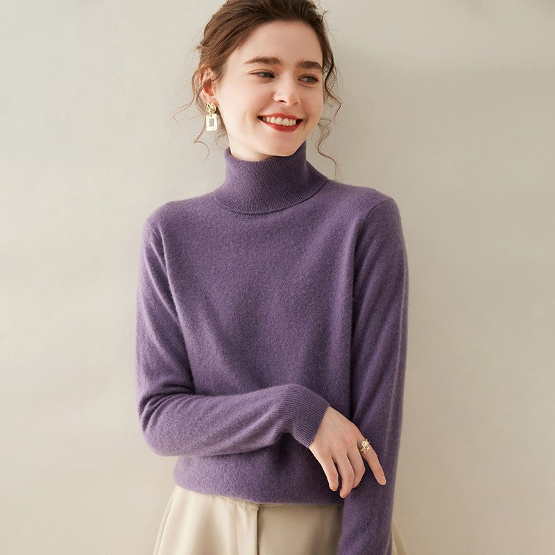 Suéter de Cashmere Feminino Gola Alta Manga Comprida Pulôver de Malha 100% Cashmere Puro Suéter Básico Versão Coreana Top Feminino