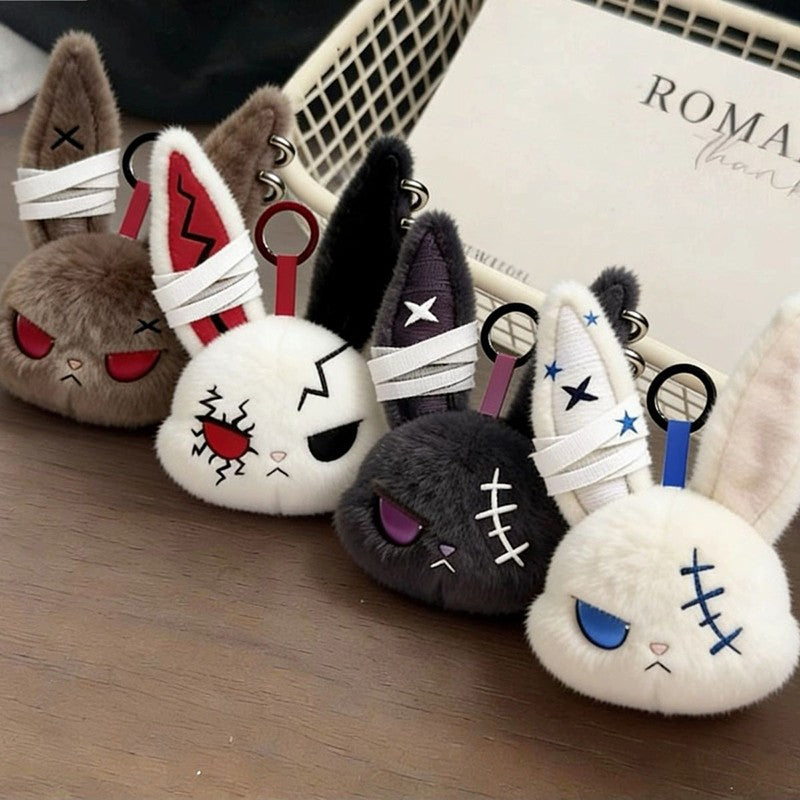 Gothic Bunny Plush Keychain Rabbit Bag Charm Bandage Rabbit Pendant Dark Horror Bunny Doll Keyring Bag Charm Halloween Gifts