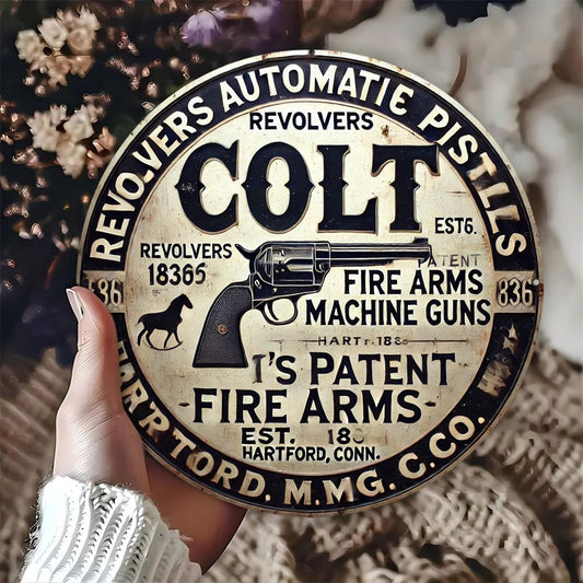 Vintage-Inspired Round Colt Logo Aluminum Sign, 8x8 Inches - UV-Printed for Indoor & Outdoor Decor, Perfect for Home and Holiday