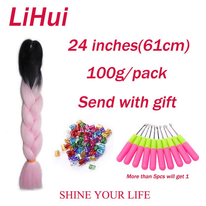 Cabelo Sintético Trança Jumbo 24 Polegadas Ombre Jumbo Extensão de Cabelo para Mulheres Tranças DIY Roxo Rosa Amarelo Cinza Lihu